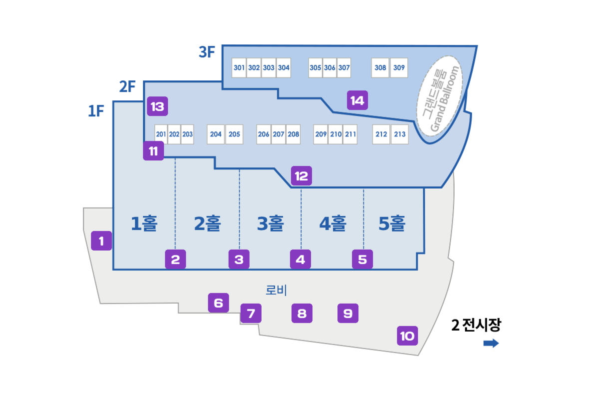 제1전시장 1층,2층,3층 시설 위치 이미지